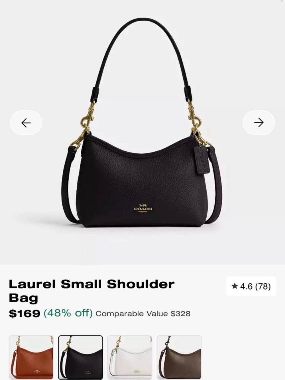 Coach Laurel Small Shoulder Bag - Black with Gold Hardware